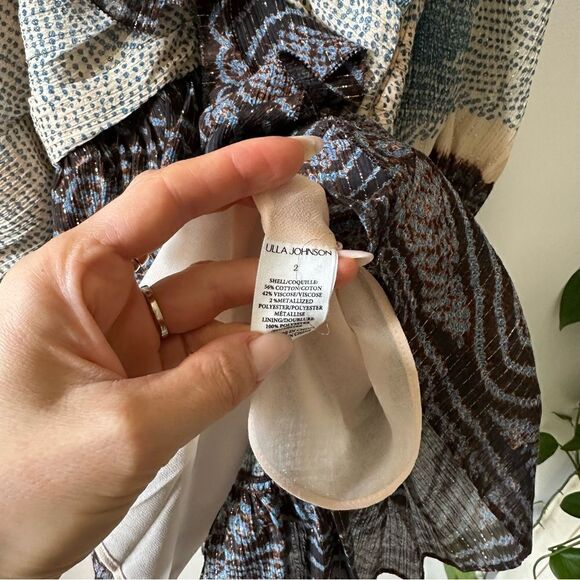 Ulla Johnson Sara Metallic Blue Stripe Ruffle Long Sleeve Silk Mini Dress - Picture 10 of 10